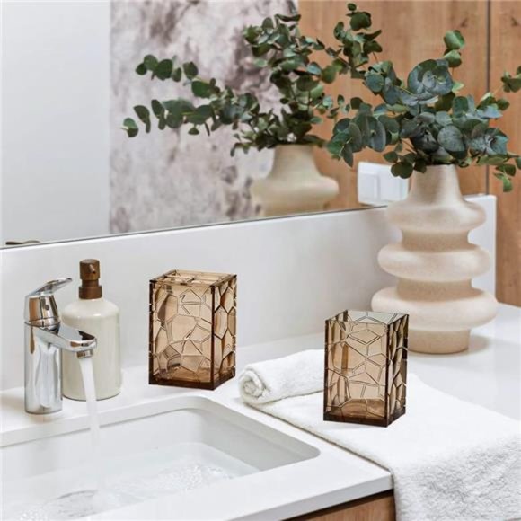 Acrylic Bathroom Accessories Set, 5 Piece Brown Bathroom Vanity Accessory Set - Picture 6 of 7